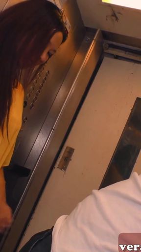 German Asian Milf persuaded to cheat in lift   Clip 2