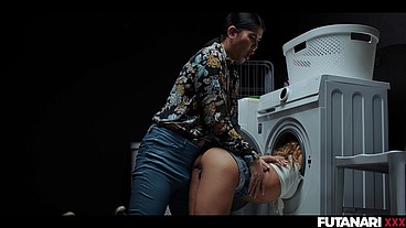 Real Life Futanari - Nerdy Futa fucks room mate Ass after she got stuck on laundry machine