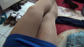 Crossdresser in Nylon Skirt Jerks Off 2