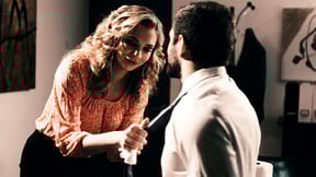 Curvy petite blonde MILF avoids getting fired by fucking her boss