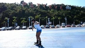 Skateboarding fail of big butt Thai MILF who fucks at home after