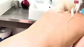 Tall blonde MILF skips chores to ride her hubby's cock
