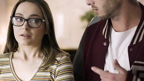Football jock fucks a skinny brunette teen on a pool table and couch