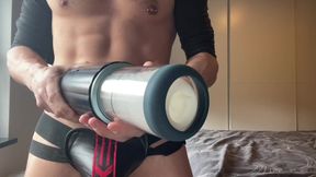 Cumming using an automated masturbator (Svakom Alex NEO) on my big cock