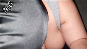 confinados por el covid19, bajamos al garage y ninfa me hace una mamada. video especial red completo con corrida en sus tetas y sin m&uacute;sica ni efectos.