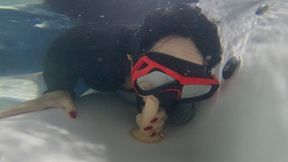 POV blowjob and handjob underwater with snorkel goggles