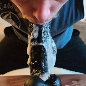 Very sloppy dildo deepthroat, a lot of saliva is running down the cock