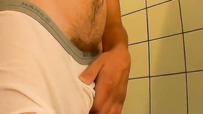 Homo takes a steamy shower in his underpants & masturbates