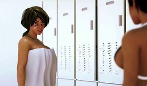 Ebony Hotties Locker Room Fucking  3D Lesbian ENG