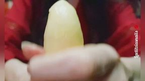 handjob with long natural nails oil and a peeled banana