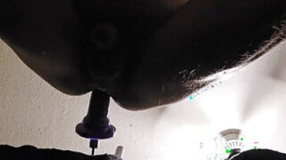 Skinny white Canadian amateur rides homemade fuck machine in solo anal video