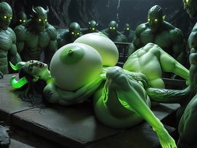 A succubus in a dungeon fucks monsters