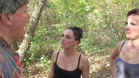 Humiliating him with their spits and slime in the forest