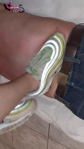Trampling and jumping in sneakers