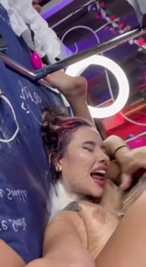 Very dirty double squirt in slut's dirty mouth