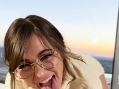 Nerdy stepsis showing off blowjob and footjob abilities