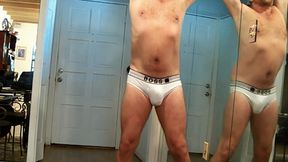 Coach Will strips 3 layers from white briefs, jock to cockpouch before giving you naked assplay