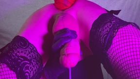 Doggy style cumming with a huge wall mounted knotted dildo in my tight anal