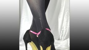 4K - Pink Strappy Stilettos & Sliver Seamed Tights