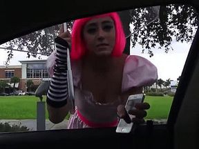 Stranded cosplay beauty screwed in car
