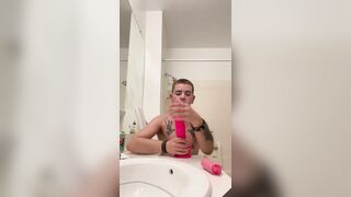 twinks first blowjob on a huge dildo