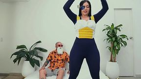 Big cock Master Roshi from anime Dragon Ball gets distrcuted from meditating by female Vegueta's pussy