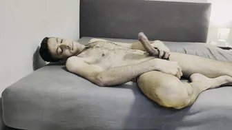 Hairy Arab twink strokes his big cock to a messy cumshot