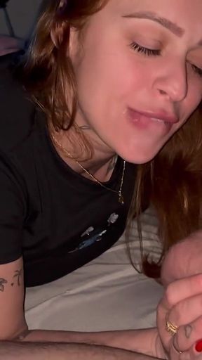 POV: Redhead Talks Bitch, Cums in the Blowjob and Drinks Milk in Her Mouth