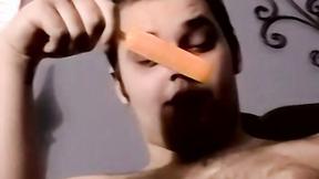 ”Kinky teen jerks off his throbbing dick while giving sexy BJ”