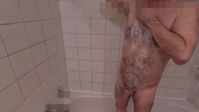 Daddy Jerks off in Shower. Soapy, Uncut, Voyeur Cam