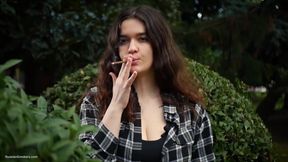 Sweet and Busty Russian Babe Smoking Cigarette in Nature