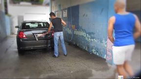 Car wash hottie Emilio Sands gets cummed on in public