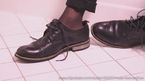 twink feet in sheer socks and leather shoes