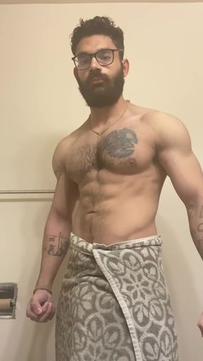 Unctuous daddy flaunts his thick, hairy uncut cock