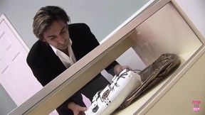 Blonde vixen gets a cumshot from her sleazy shoe salesman
