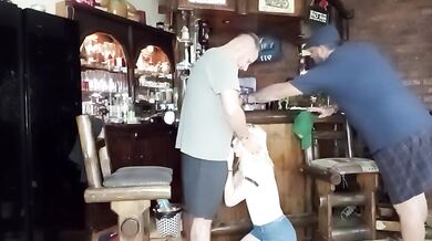 Two dicks one face stand with a blonde