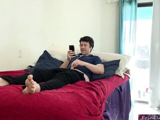 Voyeur stepmom screws stepson after catching him masturbating