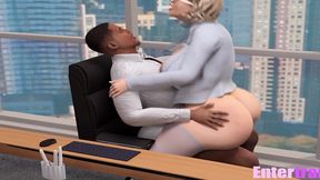 big booty trans woman rides her boss on his office chair.