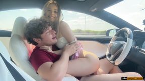 Hot Stepsis Fucks Crazy In Self Driving Car - Luke Cooper, Petite Blonde And Molly Little