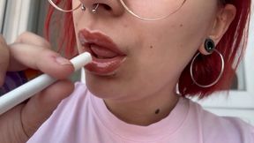 Close up Smoking with Lipgloss