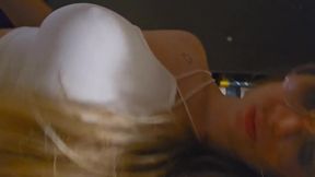 Naughty blonde stripping wet panties watching porn deep anal cumshot