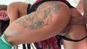 Ass fuck for inked teen in mini skirt