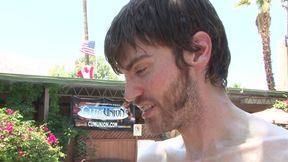 Brunette dude gets his ass destroyed by a horny guy outdoor on the sunbed