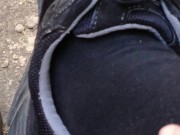 the guy masturbates in sweatpants. I masturbate on my sneakers.