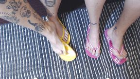 Double flip flop foot fetish play