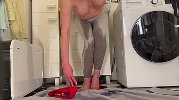 Wetting my Leggins and Red High Heels
