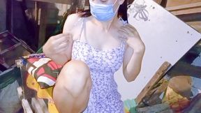 Squirting Beautiful Pinay mestiza solo fingering on ongoing construction site