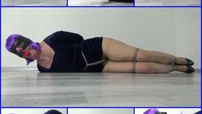 My amateur bondage, January, 19, 2022: On the floor in a blue velvet dress