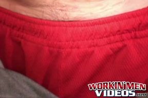Skinny mature man receives handjob while he masturbates