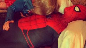 Spiderman gets Granny Supergirl's tight butt&#x1F351;, hard cock&#x1F346;, and steamy juices dripping down his mouth